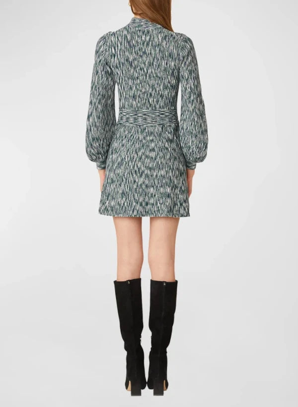 Blouson-Sleeve Mock-Neck Mini Dress