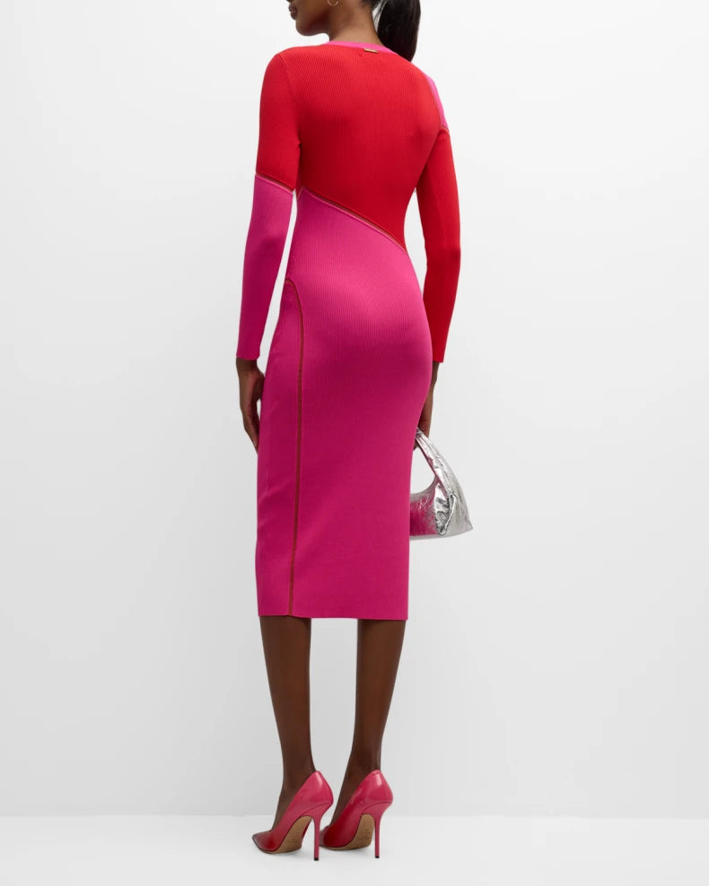 Colorblock Bodycon Midi Dress