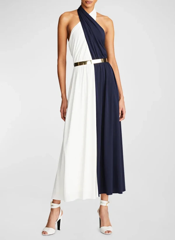 Colorblock Halter Maxi Dress