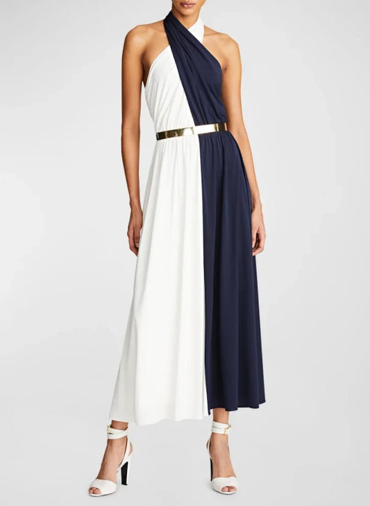 Colorblock Halter Maxi Dress