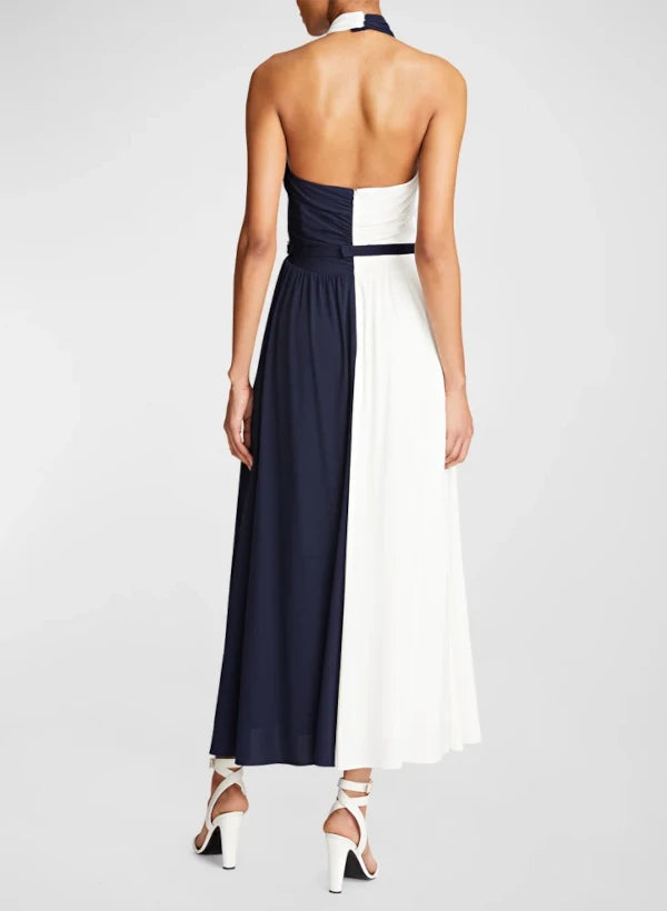Colorblock Halter Maxi Dress