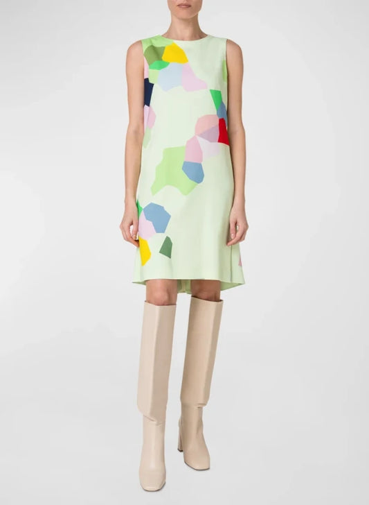 Kaleidoscope-Print Sleeveless Crepe Shift Dress